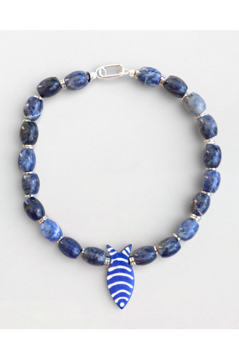 Poseidon Beaded Necklace, Main, color, Navy