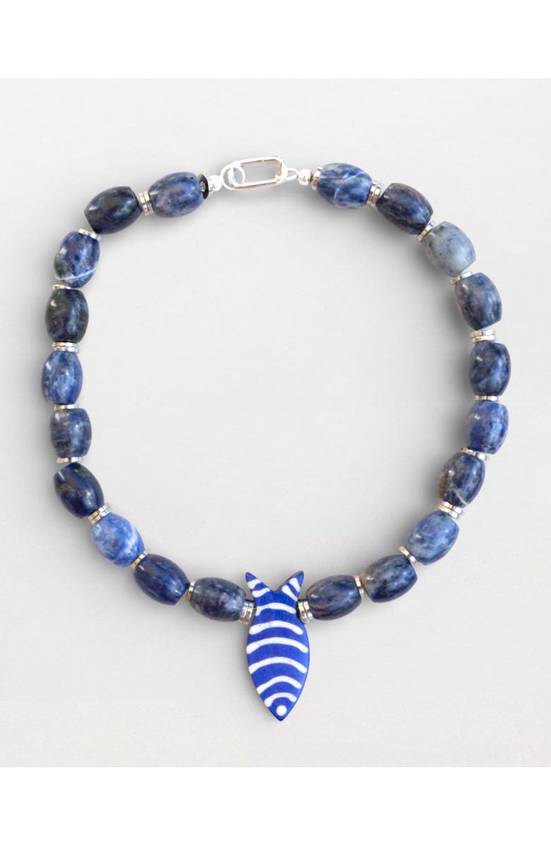 By Lilla Poseidon Beaded Necklace, Main, color, Navy