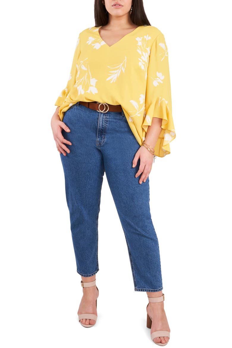 Floral Tunic Top, Alternate, color, PALE LEMON