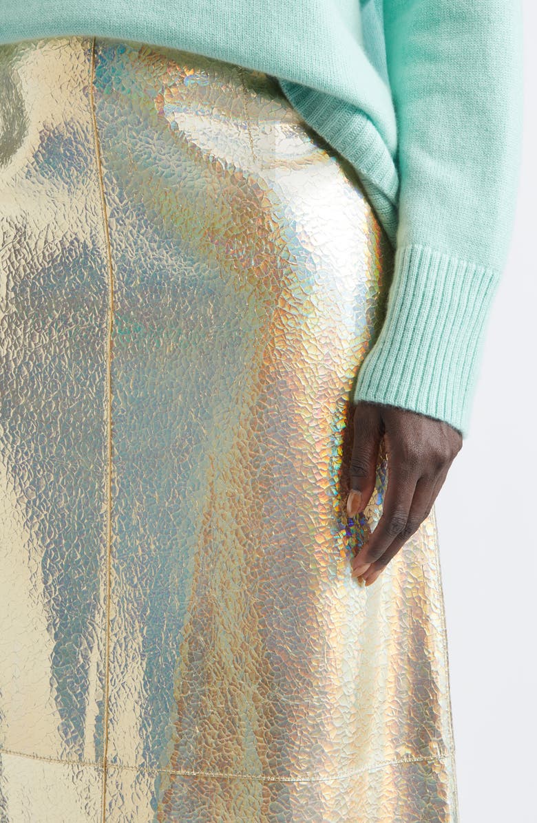 Lafayette 148 New York Metallic Stardust Suede A-Line Midi Skirt, Alternate, color, Halo Yellow Metallic