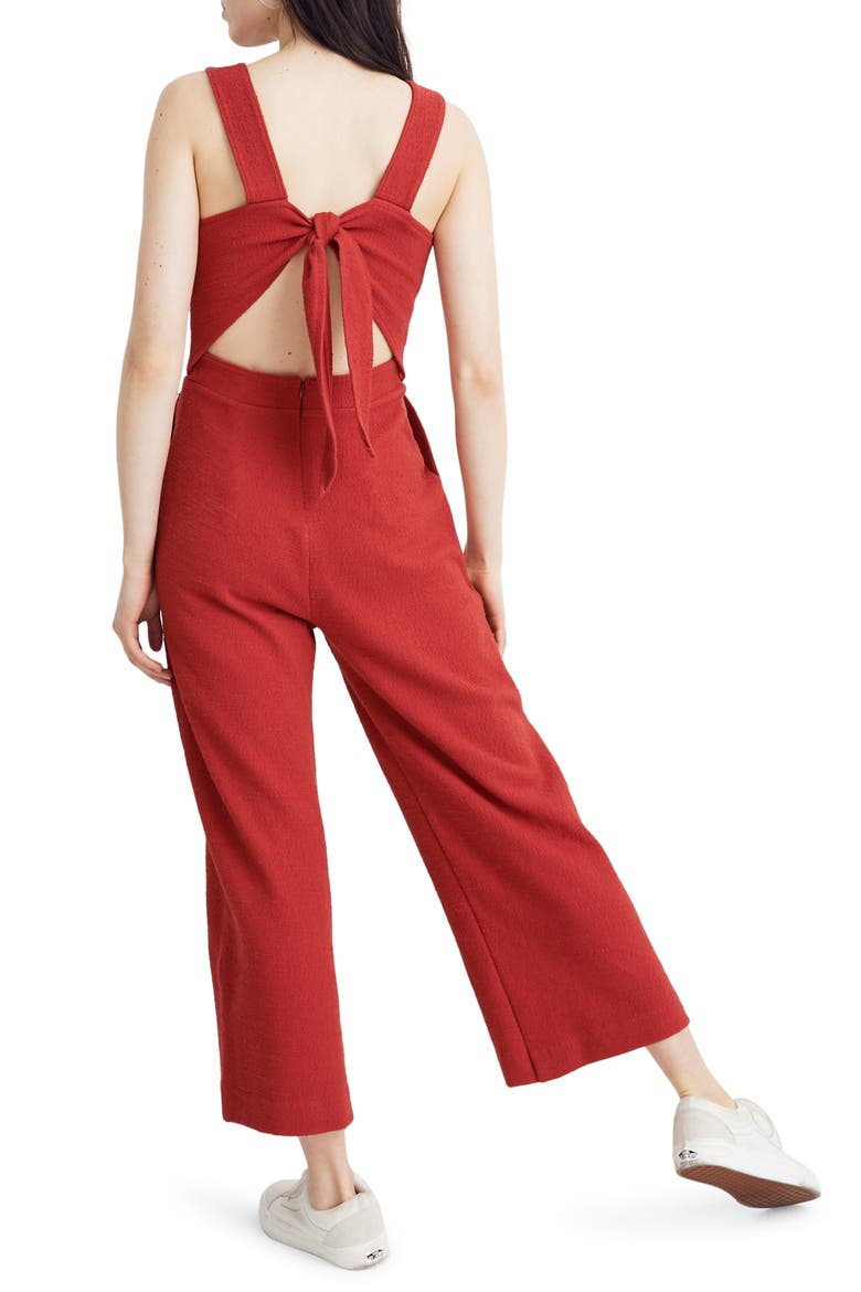 Texture & Thread Apron Bow Back Jumpsuit, Alternate, color, BRIGHT EMBER