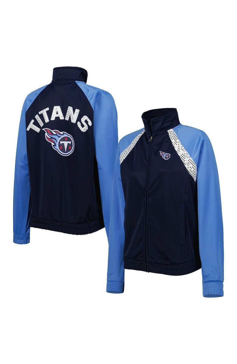 G-III 4HER BY CARL BANKS Women's G-III 4Her by Carl Banks Navy/Light Blue Tennessee Titans Confetti Raglan Full-Zip Track Jacket, Main, color, Navy