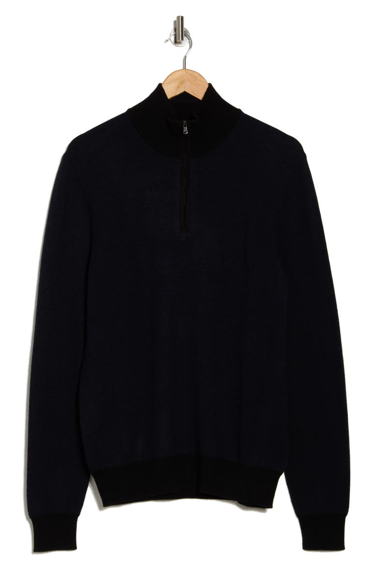 Merino Wool Two-Tone Twill Quarter-Zip Pullover, Alternate, color, BLACK CHARCOAL