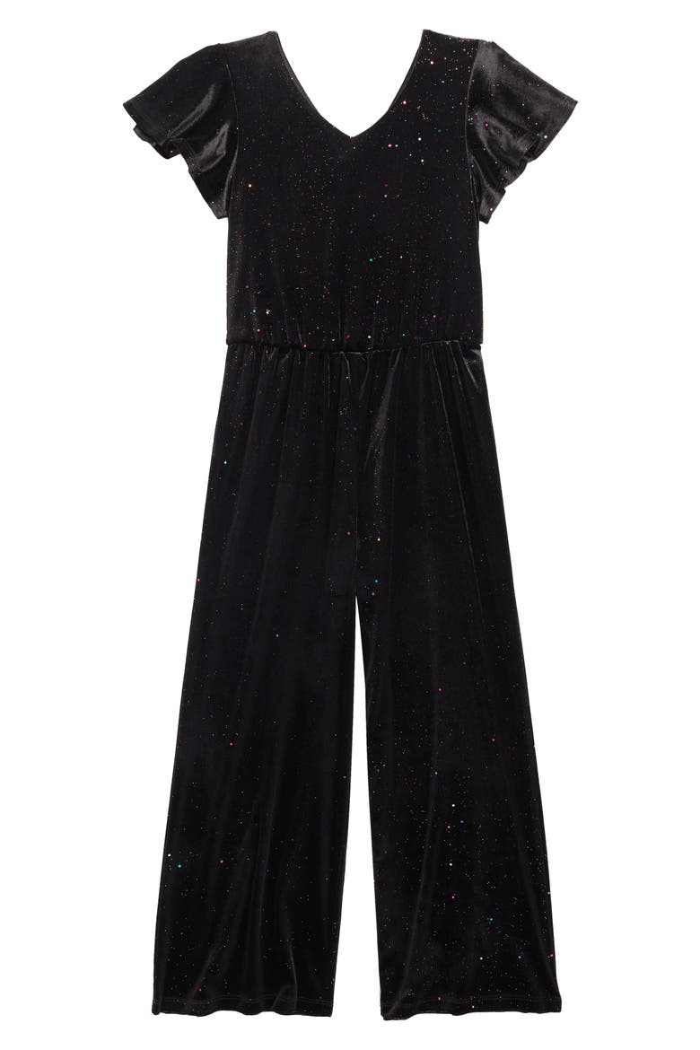 Kids' Sparkle Velour Jumpsuit, Main, color, BLACKMULTI