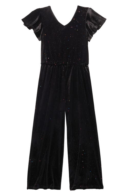 Zunie Kids' Sparkle Velour Jumpsuit in Blackmulti 