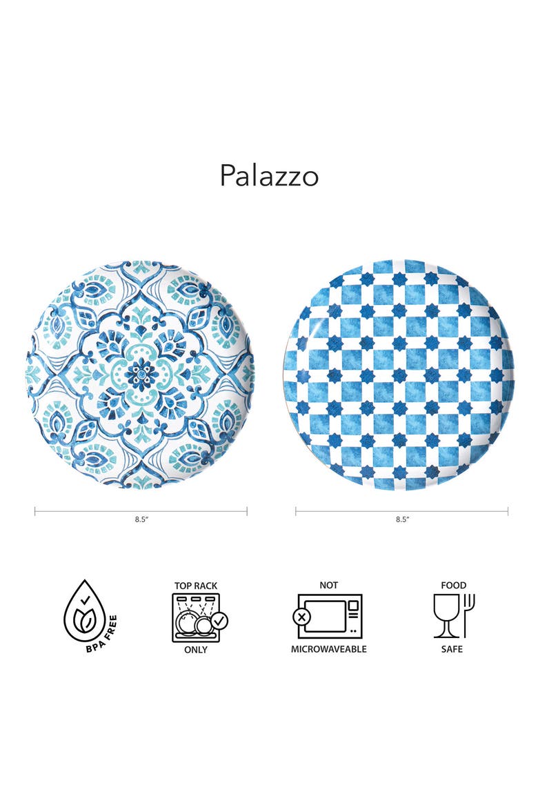 Set of Six Palazzo Geometric Melamine Plates, Alternate, color, BLUE MULTI