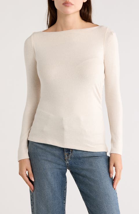 Boat Neck Brushed Knit Top (Plus)
