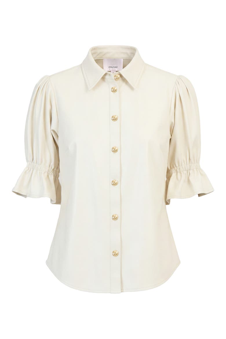 Fiona Faux Leather Button-Up Shirt, Alternate, color, IVORY