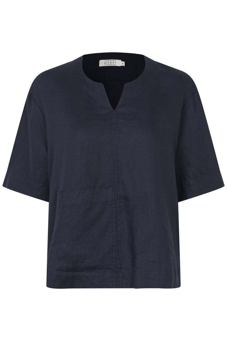 Madolorea Linen Short Sleeve Tunic Top, Alternate, color, Navy