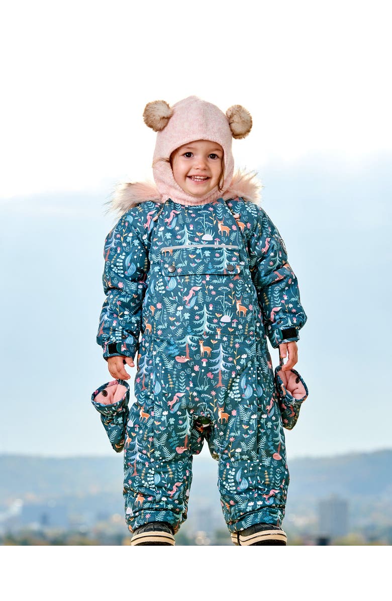Deux par Deux Baby Girl's One Piece Baby Snowsuit Sage Printed Woodland Animals Designed For Car Seat, Alternate, color, 