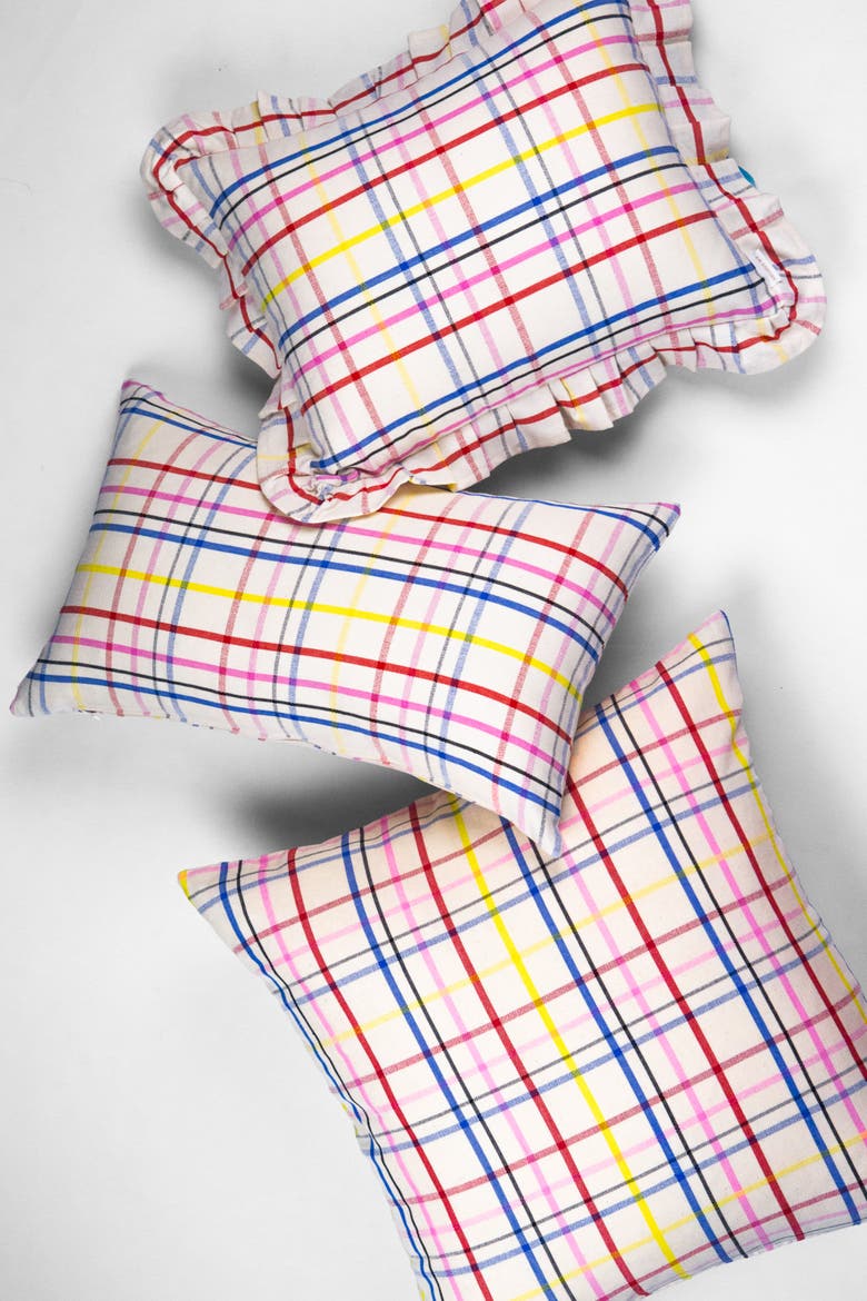 Vera Plaid Handwoven Cotton Throw Pillow, Main, color, White
