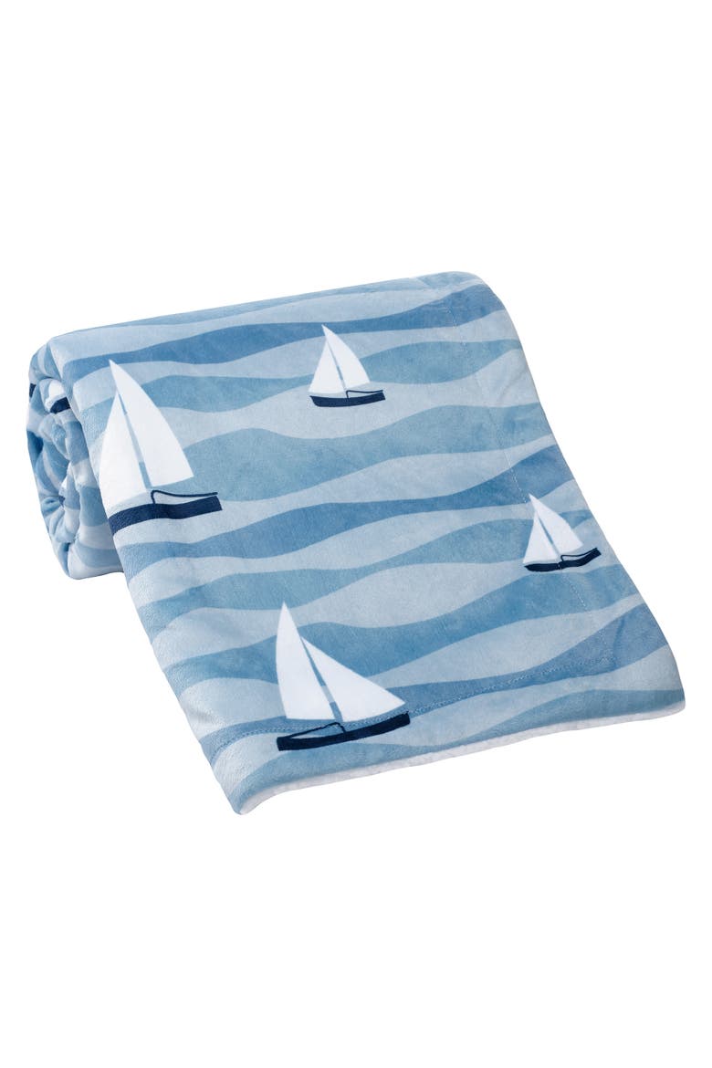 Little Skipper Soft Luxury Nautical Sailboat Fleece Baby Blanket, Alternate, color, Blue