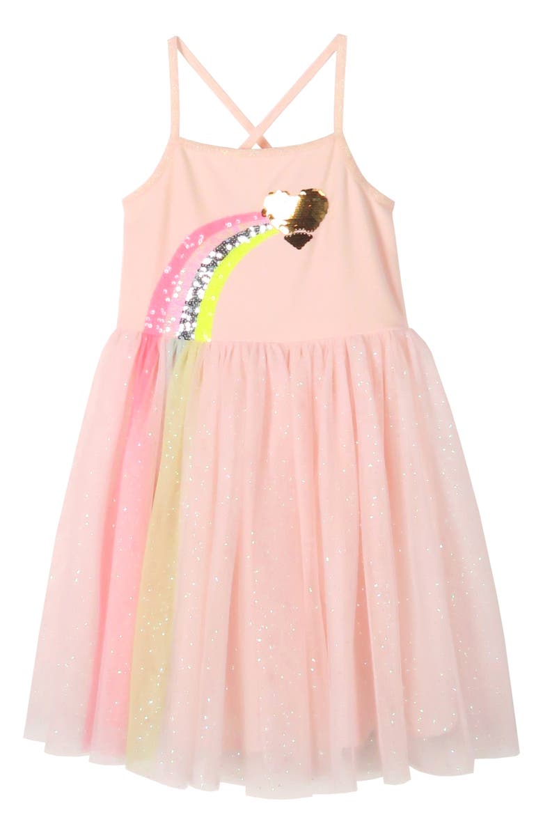 Zunie Kids' Sequin Rainbow Glitter Mesh Dress, Main, color, 