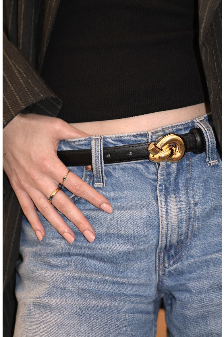 Knot Faux Leather Belt, Alternate, color, BLACK/ GOLD