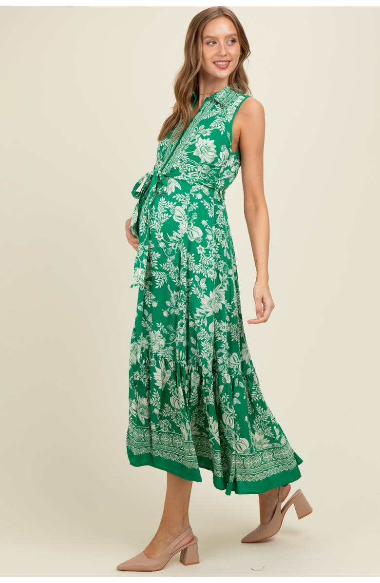 PinkBlush Floral Border Print Lapel Button Down Maxi Dress, Alternate, color, Green