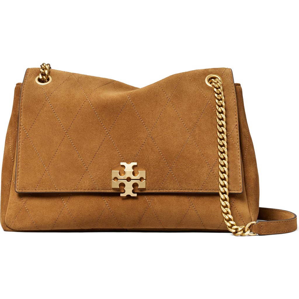 Tory Burch Charlie Quilted Suede Shoulder Bag in Caramel at Nordstrom