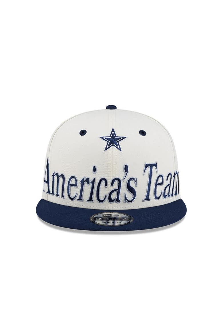 Men's New Era Cream Dallas Cowboys Oversized Slogan 9FIFTY Snapback Hat, Alternate, color, Cream