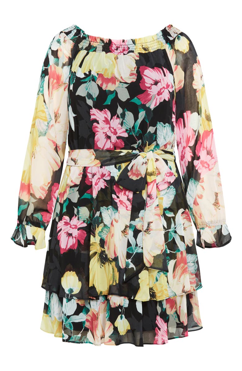 City Chic Athena Floral Off the Shoulder Long Sleeve Belted Minidress, Alternate, color, 