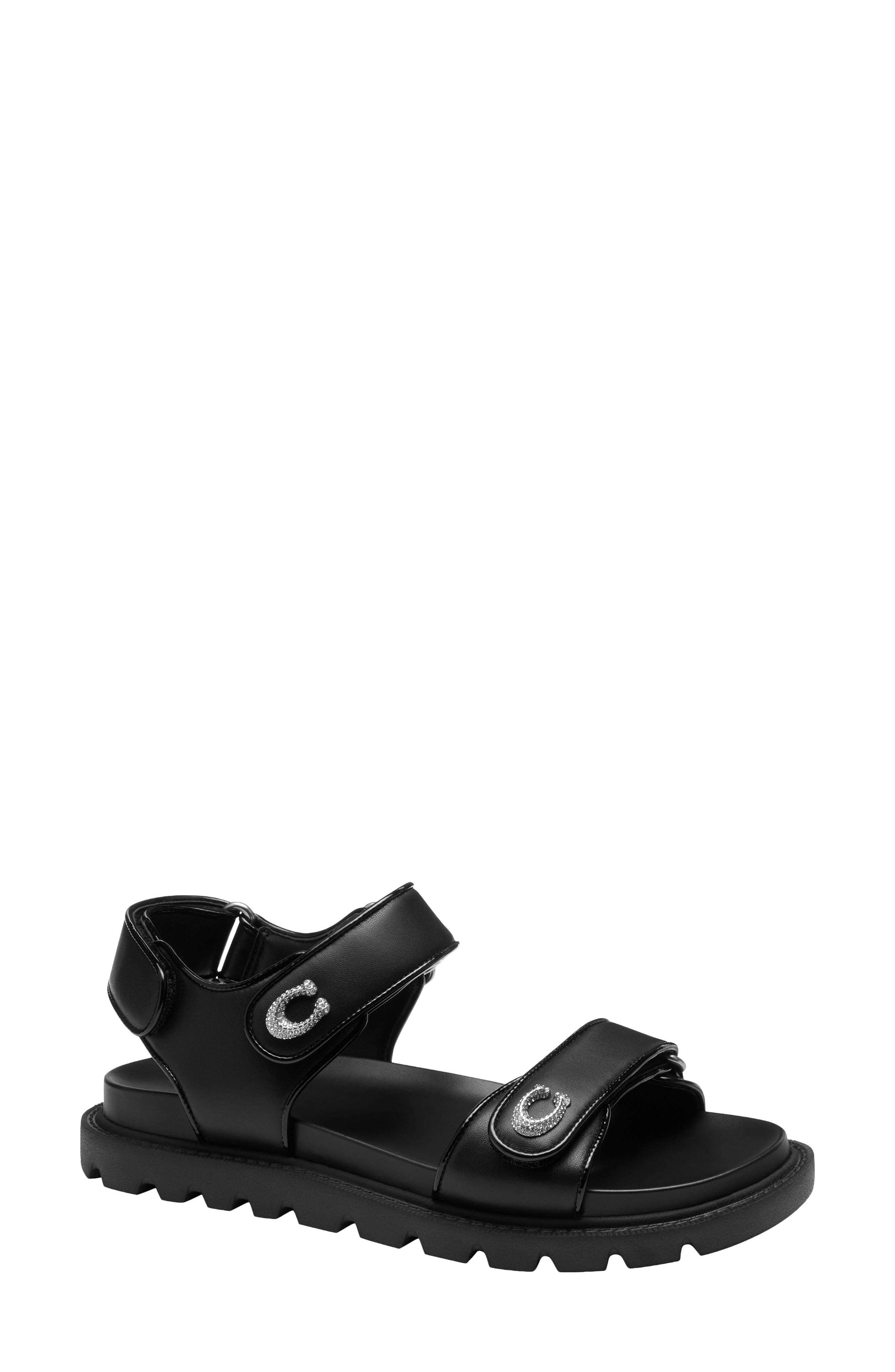 COACH Brynn Leather Sandal, Main, color, Black