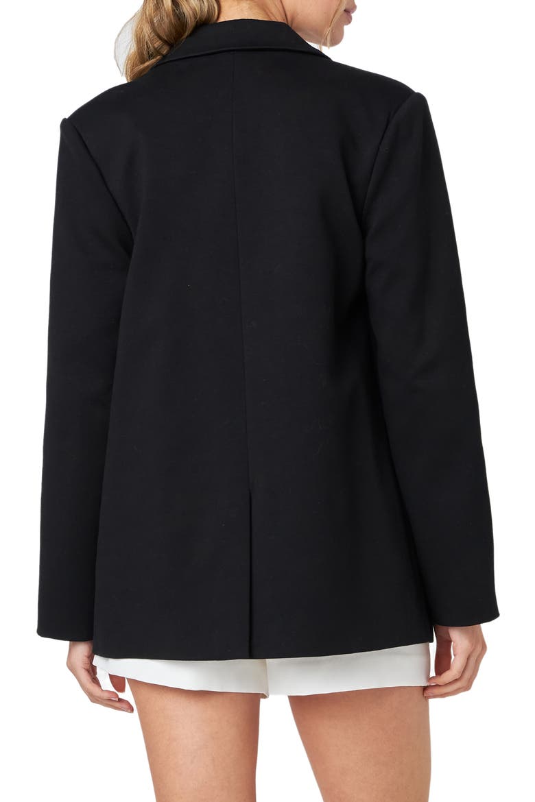 Curved Lapel Stretch Cotton Blazer, Alternate, color, BLACK