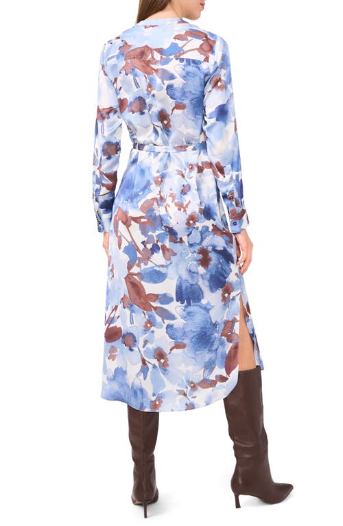 Halogen ® Floral Long Sleeve Satin Midi Shirtdress In Blue