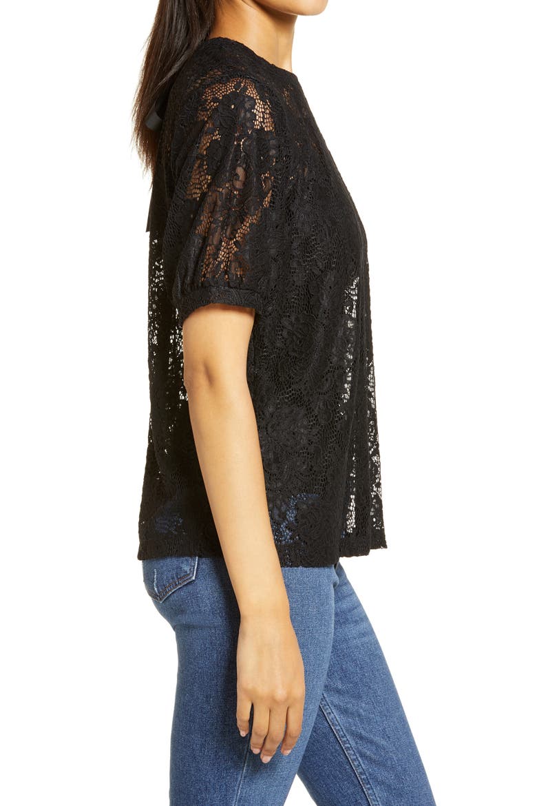 Grosgrain Tie Back Lace Top, Alternate, color, BLACK
