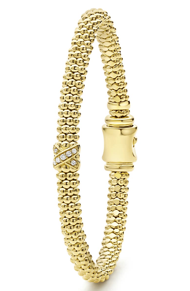 LAGOS Embrace Diamond Station Caviar Beaded Bracelet, Alternate, color, Gold