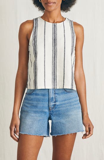 Faherty Shoreline Stripe Linen Tank In Brown
