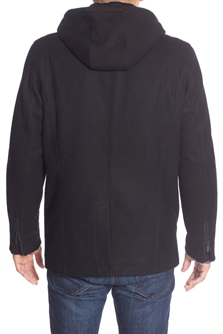 Single Breasted Hooded Coat, Alternate, color, BLACK