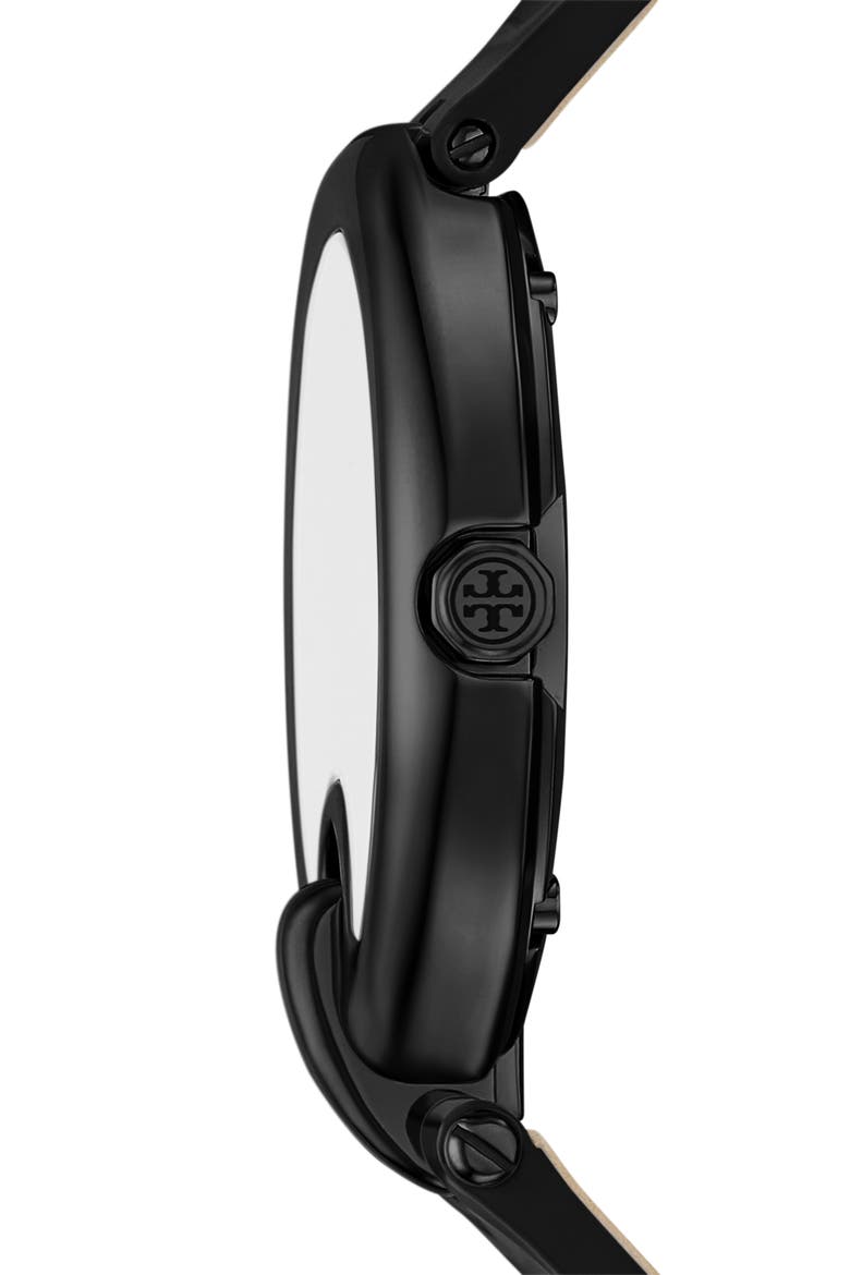 The Pierced Leather Strap Watch, 36mm, Alternate, color, BLACK