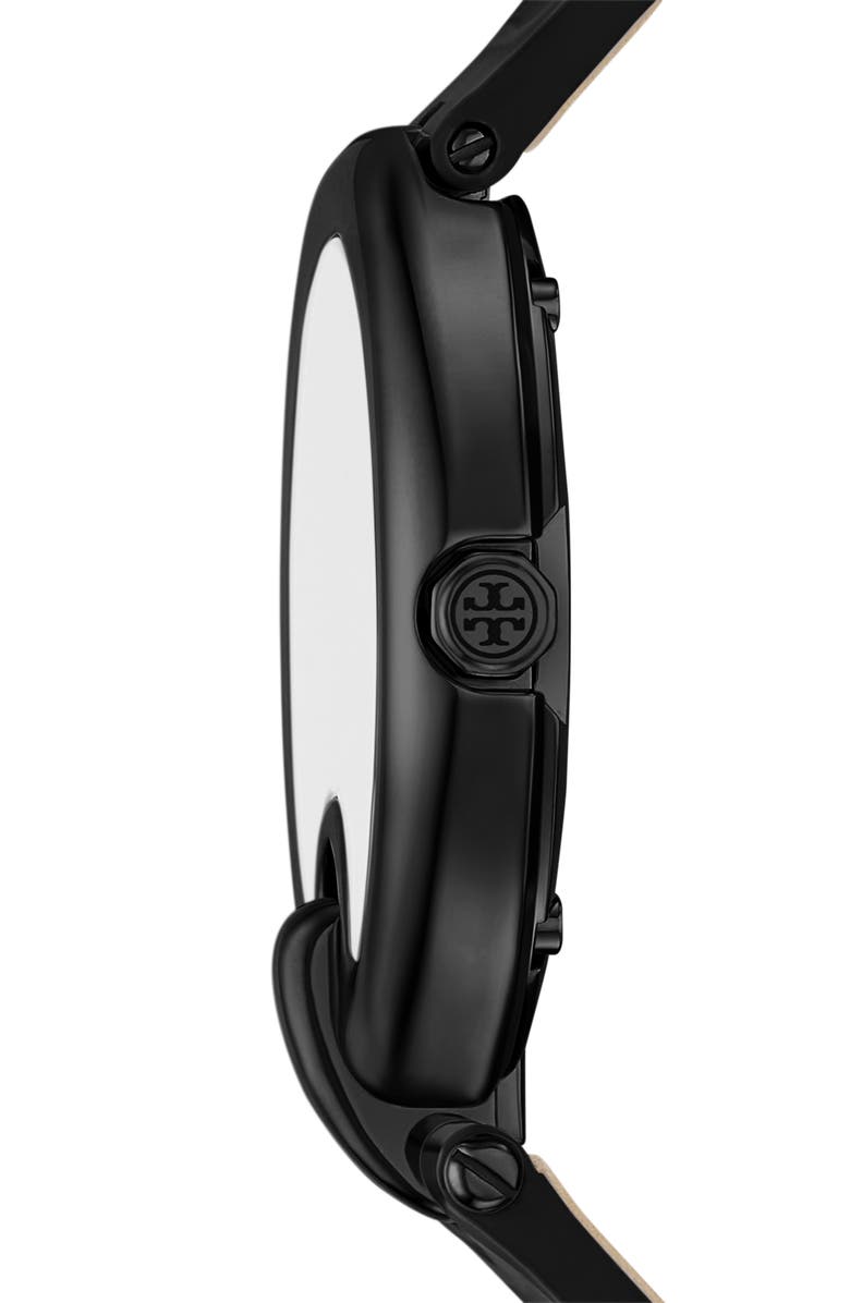 Tory Burch The Pierced Leather Strap Watch, 36mm, Alternate, color, Black