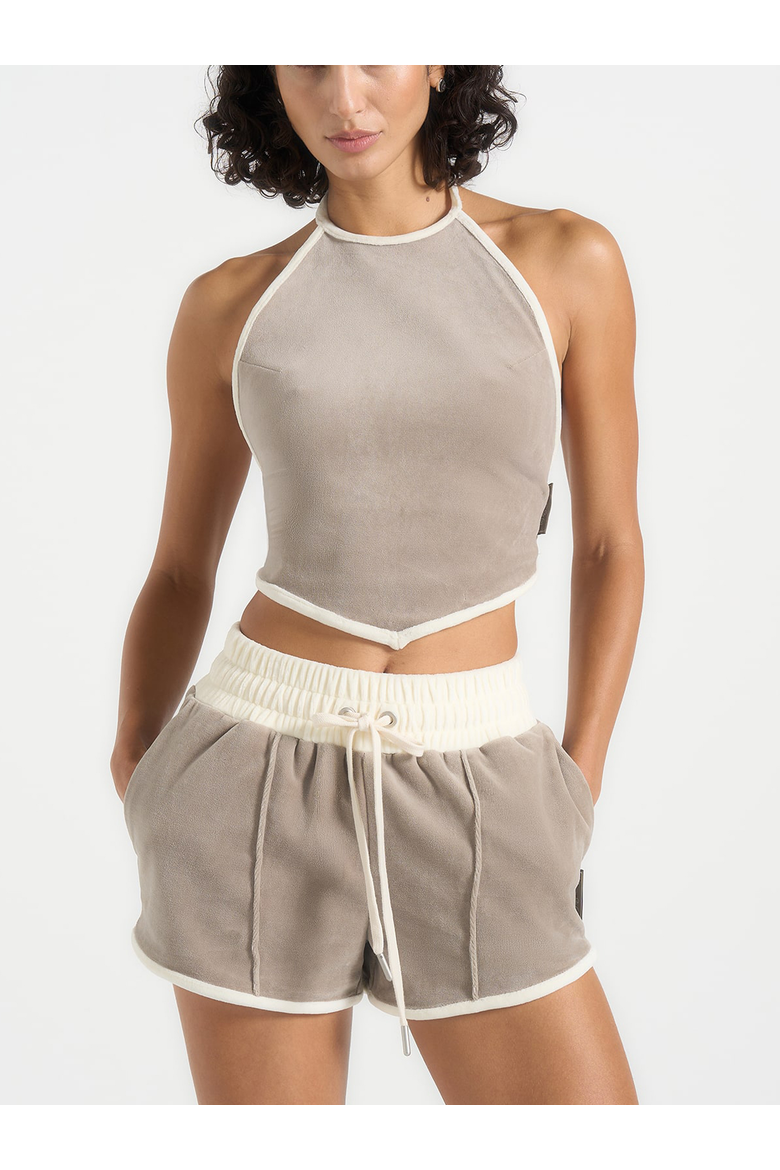 MalÃ©na Velour Halter Top, Main, color, Taupe