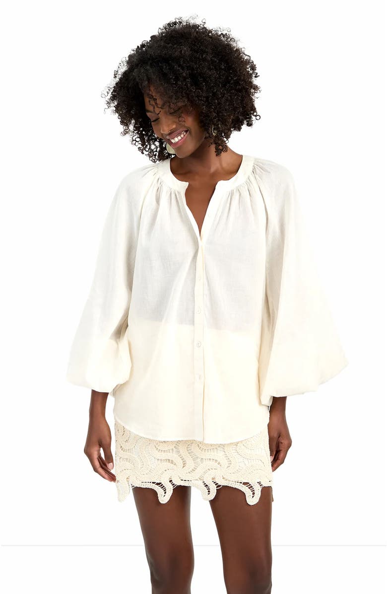 Trina Turk Norry Long-Sleeve Printed Cotton Top, Alternate, color, Bonita Beige