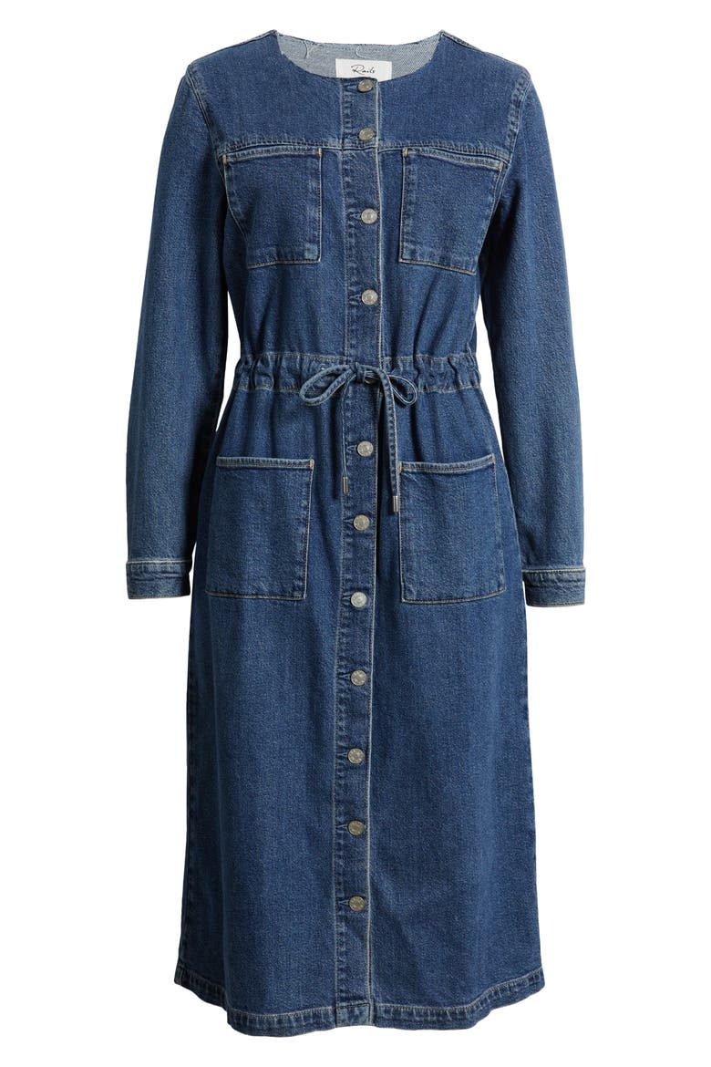 Elysian Long Sleeve Denim Midi Shirtdress, Alternate, color, PEBBLE BLUE