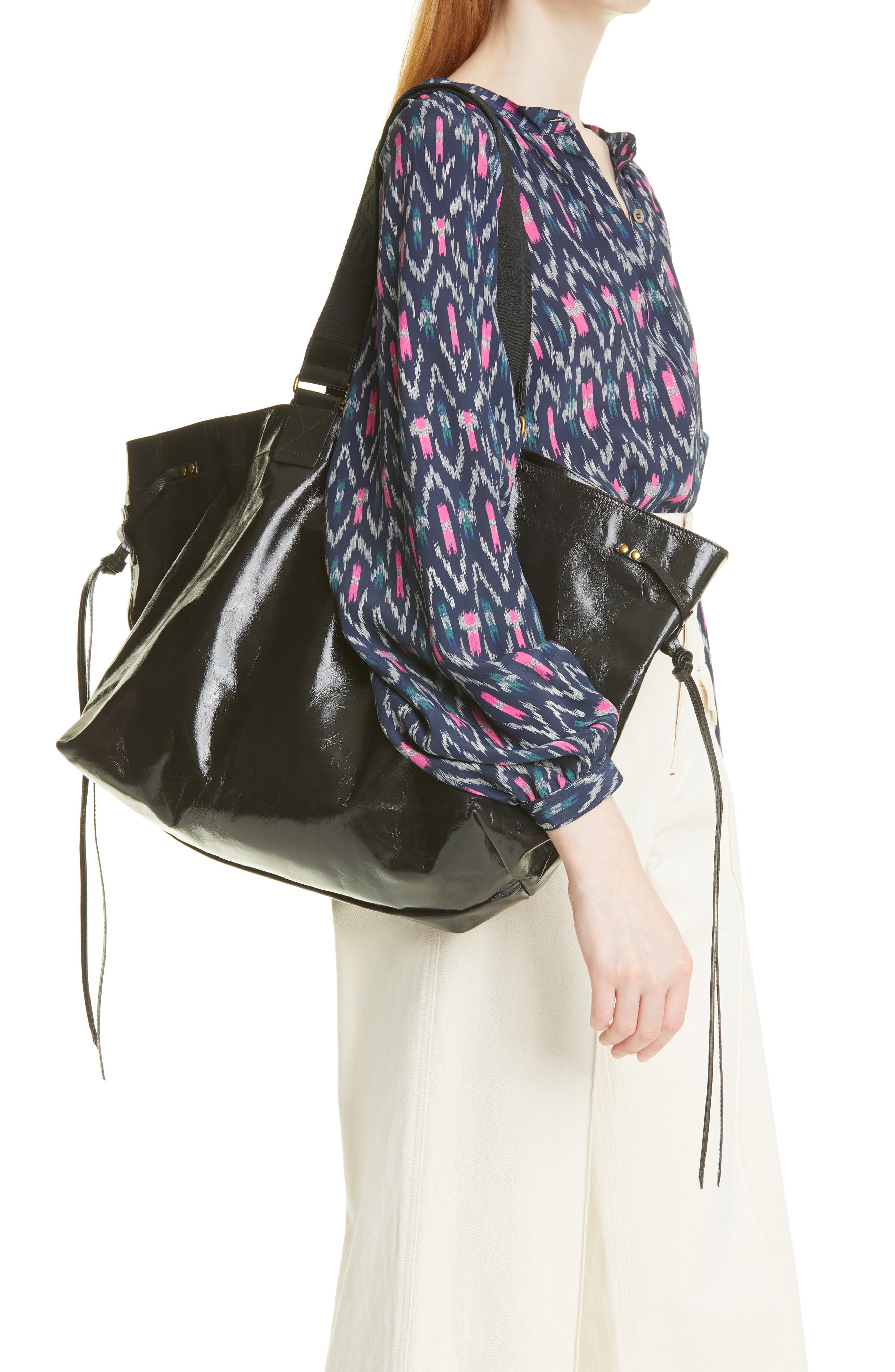 Wardy Leather Shopper, Alternate, color, BLACK