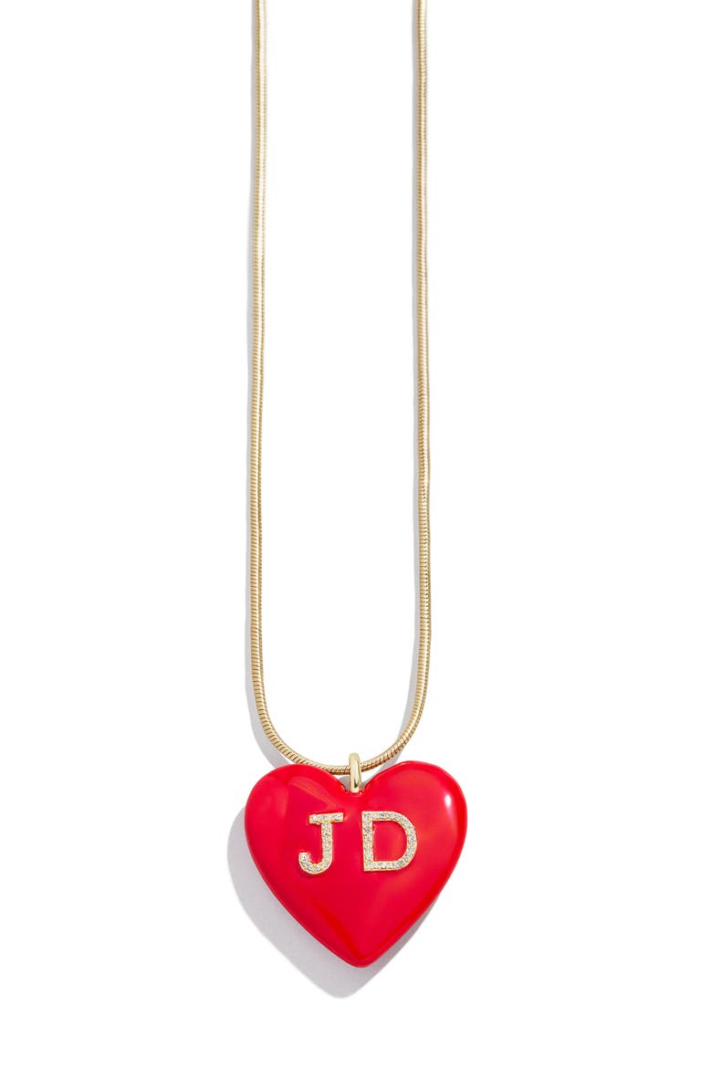 Custom Initial Enamel Heart Pendant, Main, color, RED