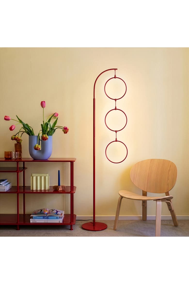 3 Ring Lamp 74" Novelty Halo Integrated LED Floor Lamp with 3-Way Dimming, Main, color, Red