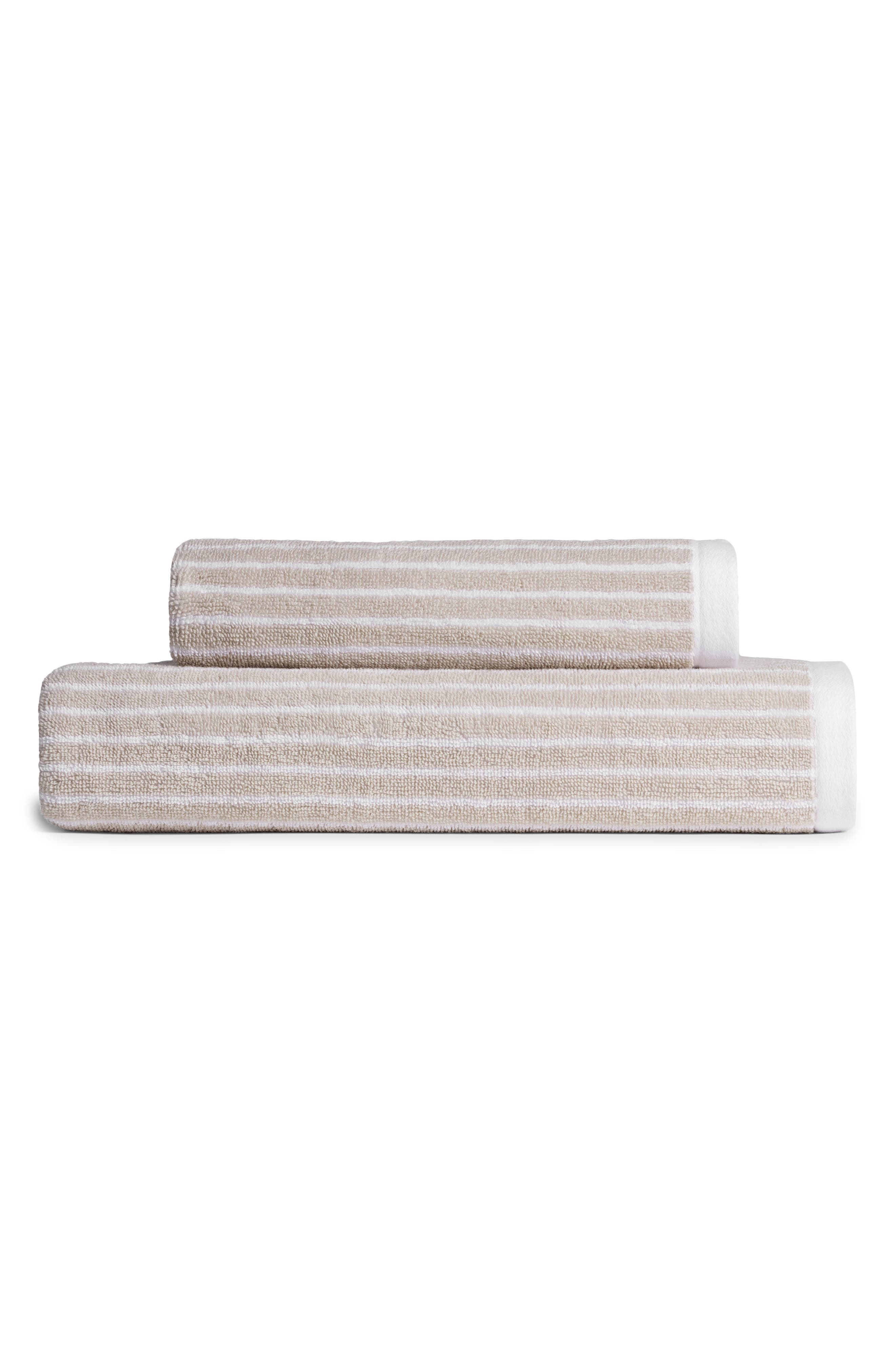 Parachute Pinstripe Organic Cotton Bath Towel - Bone And White