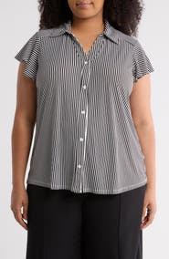 Adrianna Papell Flutter Sleeve Crepe Button-Up Top
