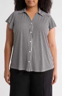 Adrianna Papell Flutter Sleeve Crepe Button-Up Top