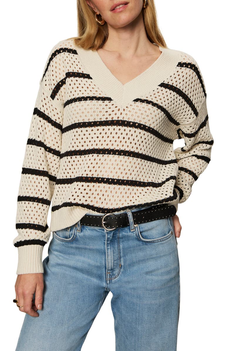 Sanctuary Stripe Open Stitch V-Neck Sweater, Main, color, 