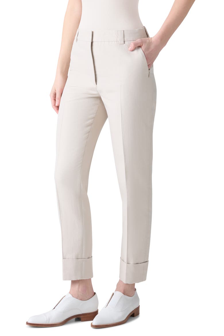Maxima Cotton & Silk Blend Ankle Pants, Alternate, color, LIGHT GREIGE
