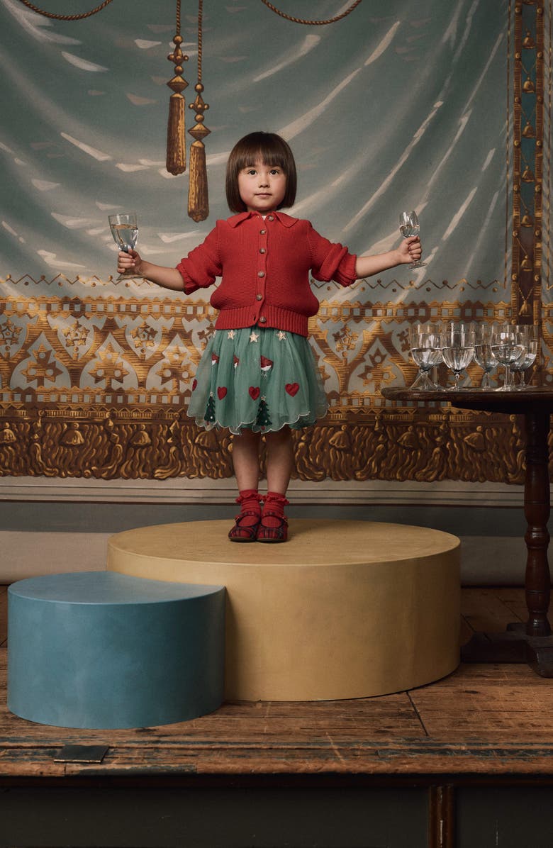 Mini Boden Kids' Christmas Appliqué Tulle Skirt, Alternate, color, Eucalyptus Christmas