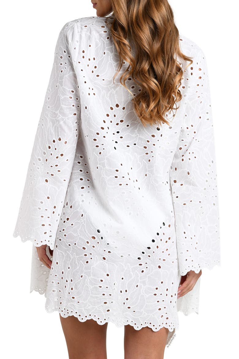 Monstera Eyelet Cove Long Sleeve Cotton Cover-Up, Alternate, color, WHITE