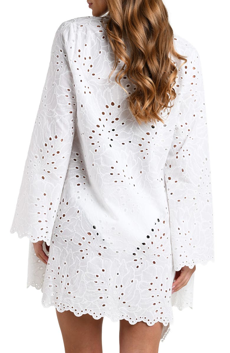 L'AGENCE Monstera Eyelet Cove Long Sleeve Cotton Cover-Up, Alternate, color, White