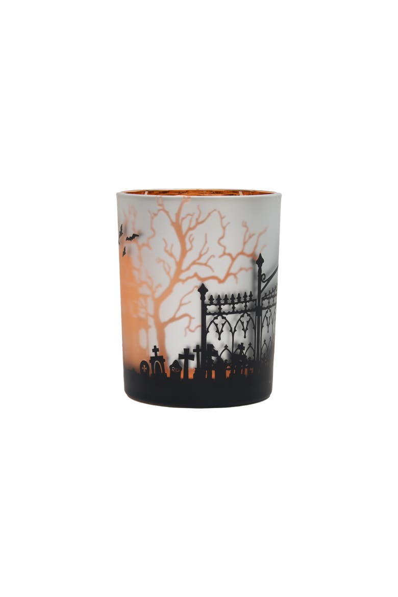 5" Tall x 4" Wide Haunted Mansion Halloween Glass Container Medium, Alternate, color, Orange