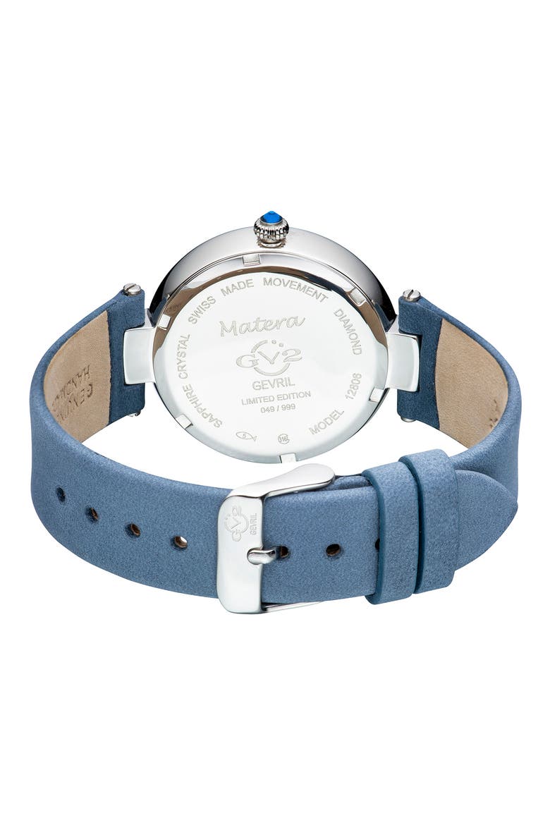 GEVRIL Women's Matera Gemstone Diamond Suede Strap Watch, 35mm - 0.038 ctw, Alternate, color, BLUE
