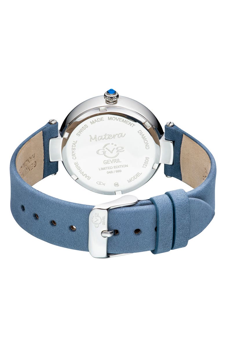 GV2 GEVRIL Women's Matera Gemstone Diamond Suede Strap Watch, 35mm - 0.038 ctw, Alternate, color, Blue