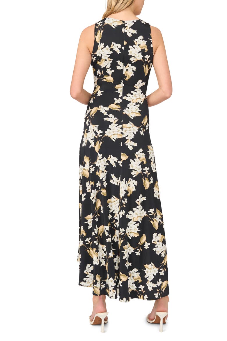 Ariana Floral Print Ruched Sleeveless Maxi Dress, Alternate, color, RICH BLACK