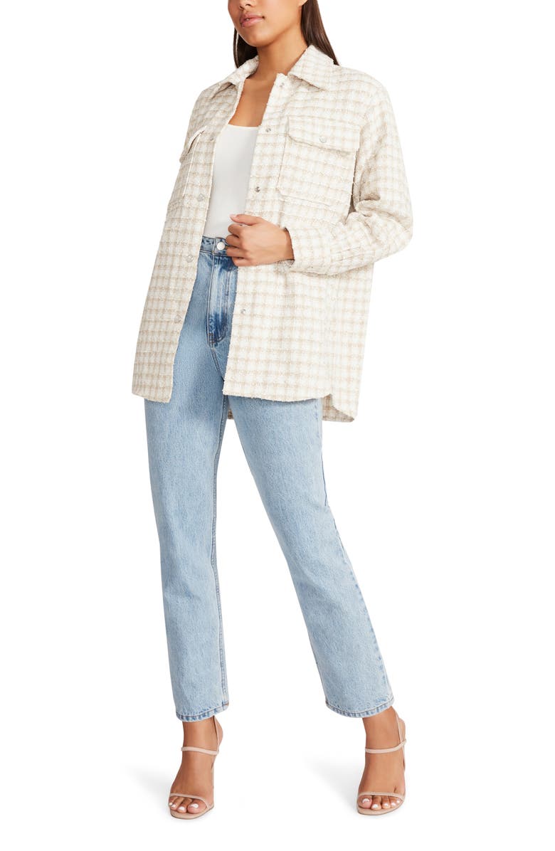 BB Dakota by Steve Madden The Nevermind Plaid Bouclé Shacket, Alternate, color,